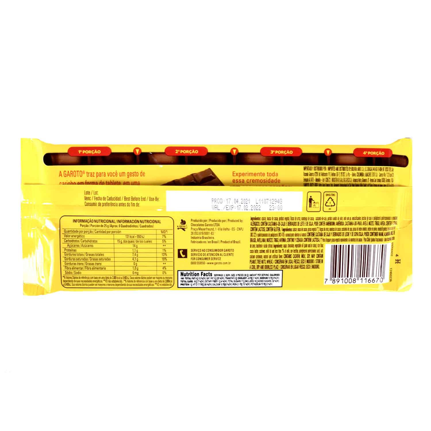 Chocolate Garoto Jumbo 90 G