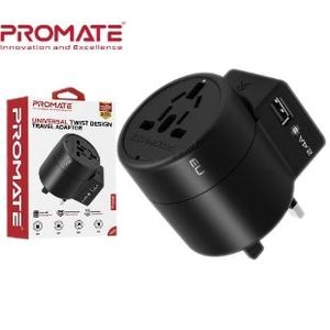 PROMATE TWIST ADAPTADOR DE VIAJE CON 2 USB NEGRO