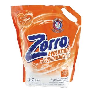 Jabon Liquido Para Ropa Zorro Evolution Con Quitamanchas Doypack De 2.7 Lts.