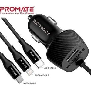 CARGADOR AUTO 3.4A C/ CABLE MICRO USB-C PROMATE VOLTRIP-UNI