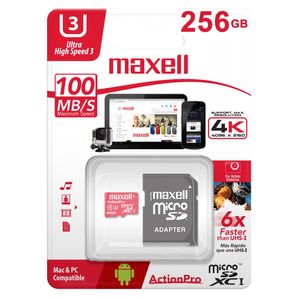 Memoria Micro Sd Maxell 256gb Clase 10 100mbs 4k C/adaptador