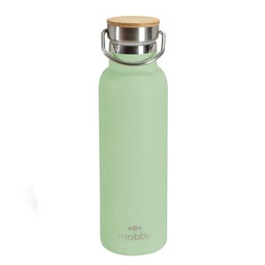 Botella A.inox 450ml D/pared Verd Tapa Bamboo Mobb