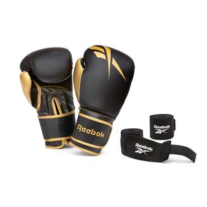 GUANTE BOXEO NEGRO 12 OZ + VENDA 2.5MTS REEBOK Supergym