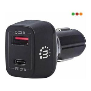 Cargador para auto USB-C 24W Y USB-A QC 3.0 18W MANHATTAN