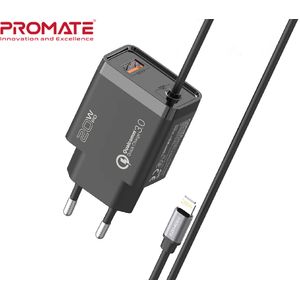 CARGADOR PARED 20W PROMATE ICHARGE PDQC3 1USB QC C/CABL LT