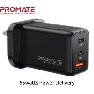 PROMATE GANPORT3-65PD.BLK CARGADOR PARED GAN 65W/2USBC/1USB