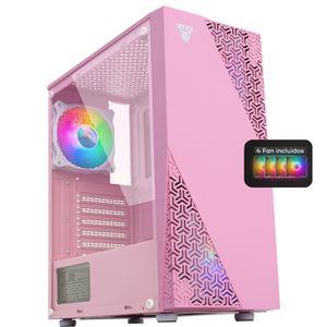 Gabinete Gamer Rosado Fantech Vidrio Templado + 4 Fan Rgb