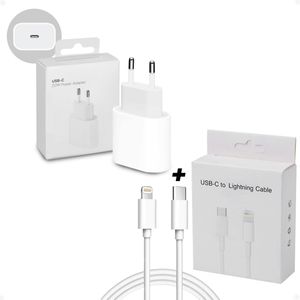 Combo Ficha Cargador Iphone Usb Tipo C 20w Más Cable Tipo C a Lightning 1 Metro Compatible