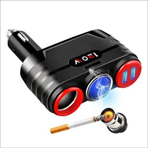 Cargador Para Auto Multiplicador De Tomas + 2 Puertos Usb