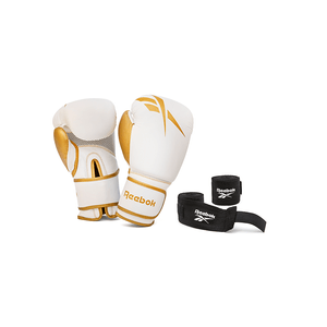 GUANTE BOXEO BLANCO 12 OZ + VENDA 2,5MTS REEBOK Supergym