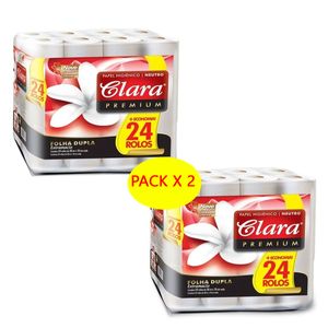 Papel Higiénico Clara Doble Hoja Premium 30m X24  Pack X 2