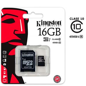 Memoria Micro SD c/Adap. Clase 10 16GB Kingston