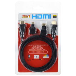 Cable HDMI 1.5mt con Conector Mini y Micro HDMI