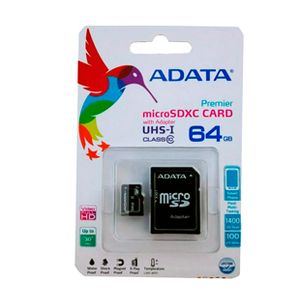 Tarjeta De Memoria Adata Micro SD 64GB Con Adaptador C10