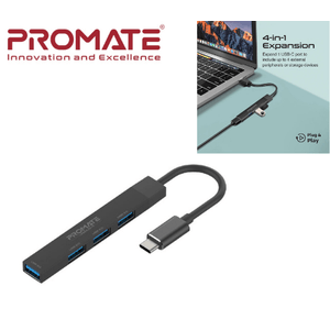 HUB PROMATE LITEHUB-4 NEGRO USB-C Y USB-A 4 EN 1